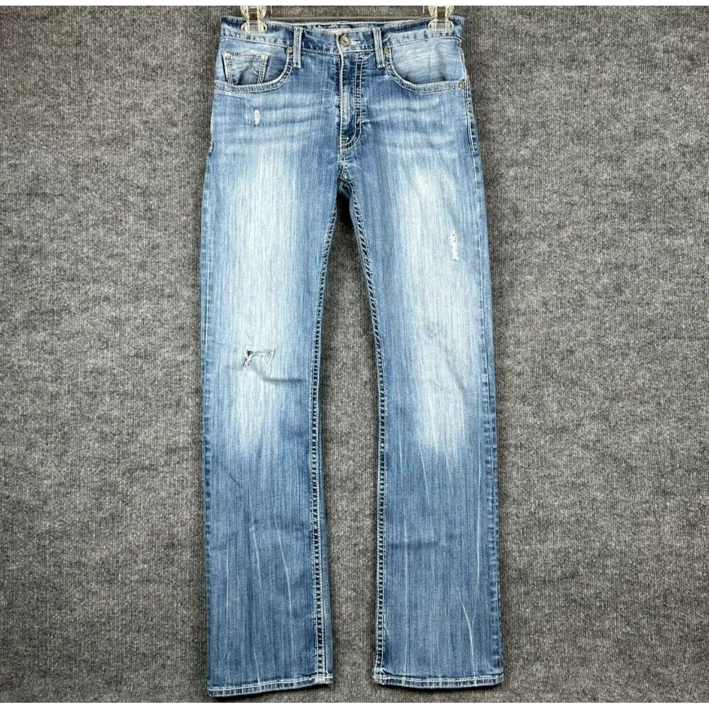 Buckle BKE Jeans Mens 30L 30x33 Blue Jake Straight Leg Denim Distressed Stretch